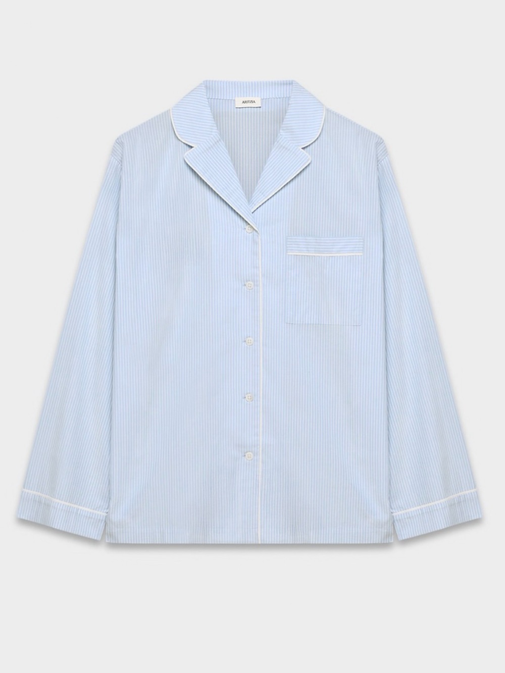 Aritzia Light Blue Pinstripe Cotton Pajama button up top, MEDUIM - Picture 6 of 15